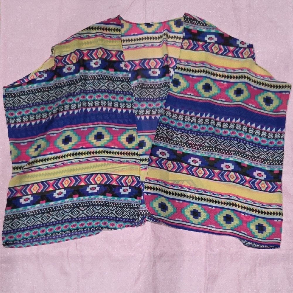 Colorful Aztec Print Open Front Kimono